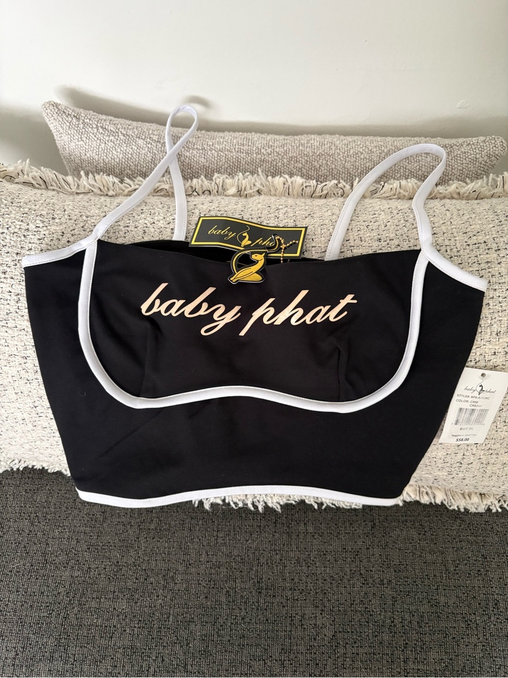 Baby Phat Black Tank with White Piping and Script Logo